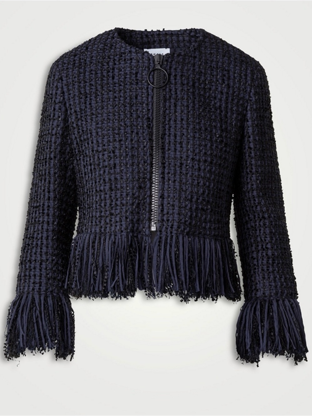 Akris Punto Fringed Tweed Zip-Front Jacket - Blue-Black